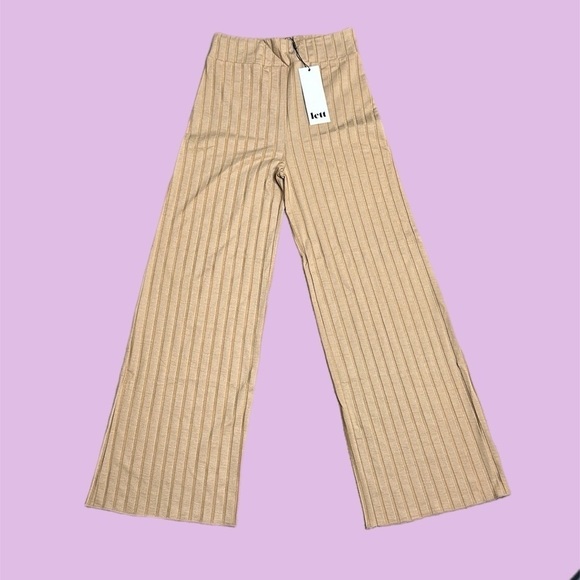 NWT Lett Women’s Biarritz High Rise Ribbed Knit Wide Leg Pants in Camel Sz XS - Picture 1 of 12